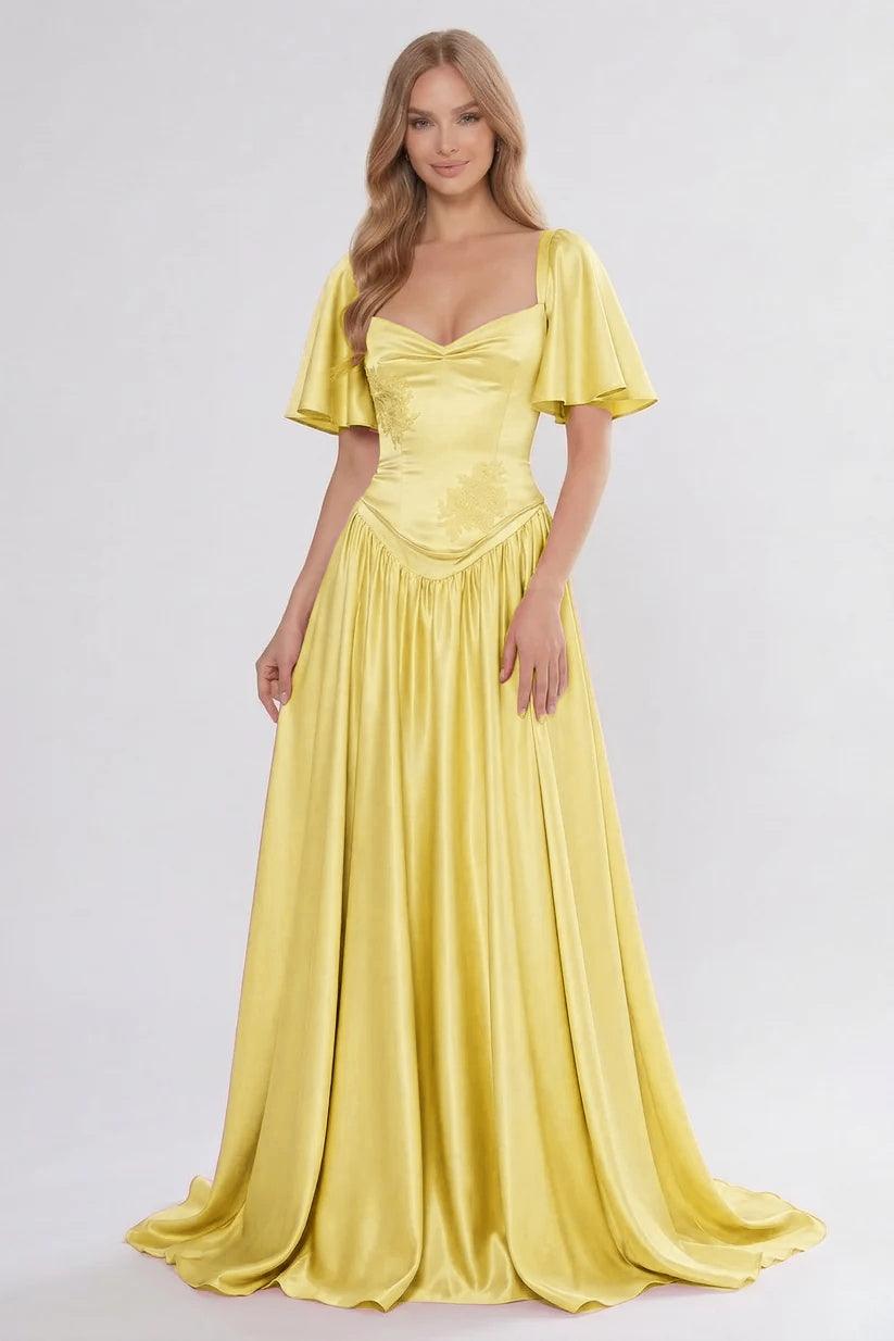 A-Line/Two-Piece Floor Length Soft Satin Bridesmaid Dress CG0316BM - Yellow - COCOMELODY